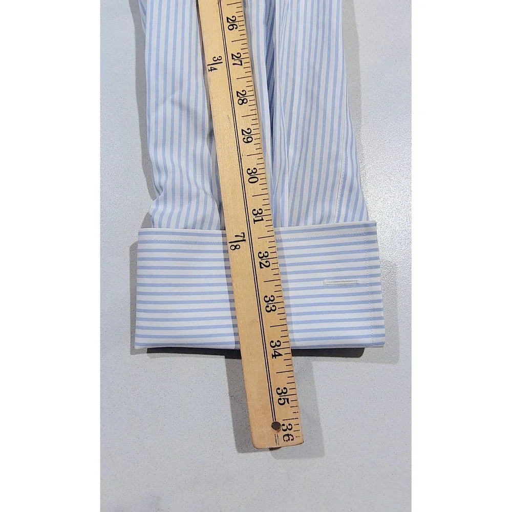 Charles Tyrwhitt Men's Dress Shirt Non-Iron Size 18 / 37 Blue Striped Cotton